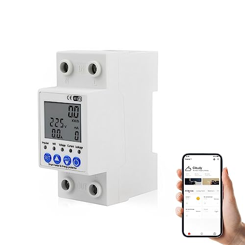 Diymore 1 Phasig Smart Stromzähler, WiFi Fernbedienung Hutschiene Digitale LCD Energiezähler 100-265V DIN-Schienen Wechselstromzähler von diymore