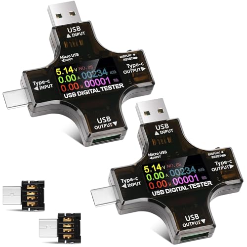 diymore 2PCS USB C Tester Messgerät, 2-in-1 USB C Messgerät Digital Multimeter Strommessgerät USB Power Meter, Spannung Voltmeter, Strommesser, Leistungskapazität Detektor diymore 2PCS USB C Tester Messgerät, 2-in-1 USB C Messgerät Digital Multimeter Strommessgerät USB Power Meter, Spannung Voltmeter, Strommesser, Leistungskapazität Detektor von diymore