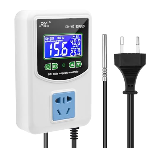 diymore Steckdosen-Thermostat,16A Temperaturregler Steckdose AC110V-220V Digital Temperaturregler Kühlung und Heizung mit NTC-Sonde für die Keimung von Samen,Reptilien und Brauen von diymore