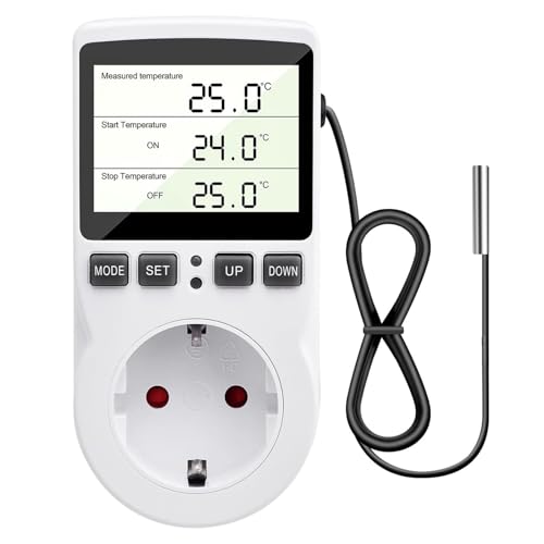 diymore Temperaturregler Steckdose 230V mit Fühler Temperaturschalter Digital Thermostat Steckdose LCD Display für Gewächshaus Aquarium Kühlschrank Heizung Kühlen von diymore