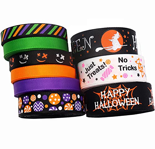 Satinband, Halloween-Bänder mit Drahtkante, 91,4 m, 3/8-7/8 Zoll, Halloween-Themenverpackung(J,50yard) von djgkENVQ