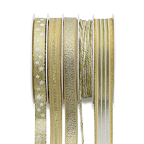 djgkENVQ Satinband, Breites Polyester Dekoband Set Goldener geschäumter fünfzackiger Stern Glitzer(5yard) von djgkENVQ