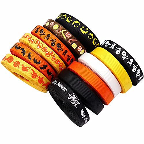 djgkENVQ Satinband, Halloween-Thema-Verpackungsband 5/100 Yards 3/8 Zoll breit Urlaub DIY Handwerk(M,100yard) von djgkENVQ