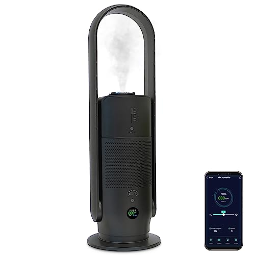 djive ARC Humidifier 3in1 leiser Luftreiniger, Ventilator & Luftbefeuchter mit Hygrometer, HEPA 14 Filter, UVC, App, Alexa, rotorlos, Raumluftbefeuchter & Reiniger für Schlafzimmer, Büro & Bad, grau von djive