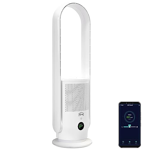 djive ARC Casual 2in1 Luftreiniger & rotorloser Turmventilator leise, HEPA 14 & UVC eliminieren Hausstaub, Pollen & Viren, mit App & Alexa, Air purifier ideal für Allergiker & Raucherzimmer, weiß von djive