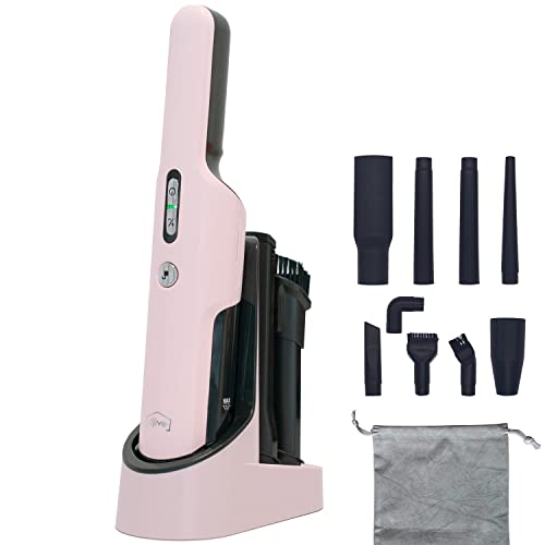 djive Ultralight Akku Handsauger, beutellos, kabellos, 650g Leichter Handstaubsauger für Tierhaare, Auto, Krümel, 25 Min Laufzeit, 15 kPa starker Tischstaubsauger mit Zubehör Set, 69 dB leise, rosa von djive