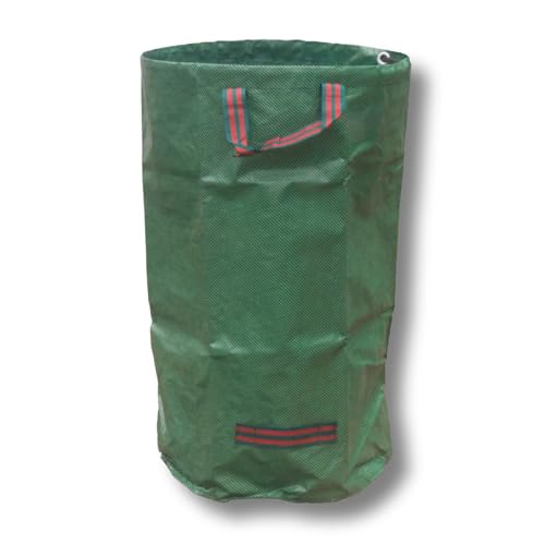 Gartensack 120L XXL | Robuster Gewebesack Grün/Schwarz | 760x450mm | Verstärkter Plastikring | 3 Hebeschlaufen | Laubsack Kompostsack Gartenabfallsack (10, Grün 120 Liter) von dm-folien gmbh