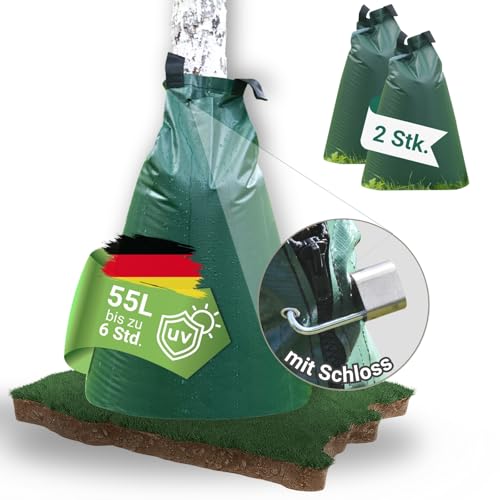 dm-folien Baumbewässerungsbeutel mit Schloss I 55 Liter I 2 Stück I Bewässerungssack aus robustem PVC I Baumsack zur Bewässerung von Bäumen I UV-beständiger & reißfester Bewässerungsbeutel von dm-folien gmbh