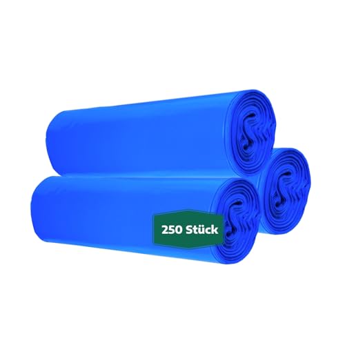 dm-folien Blaue Müllsäcke 120 Liter I 250 Stück I 700 x 1100 mm I Große Abfallbeutel für leichte bis mittelschwere Abfälle I Reißfeste Müllbeutel aus LDPE Regenerat I Foliensäcke 36 my von dm-folien gmbh