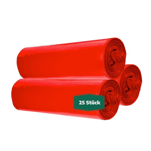 dm-folien Rote Müllsäcke 120 Liter I 250 Stück I 700 x 1100 mm I Große Abfallbeutel für leichte bis mittelschwere Abfälle I Reißfeste Müllbeutel aus LDPE Regenerat I Foliensäcke 32 my von dm-folien gmbh