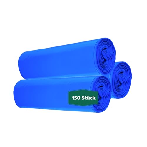 dm-folien Blaue Müllsäcke 120 Liter I 150 Stück I 700 x 1100 mm I Große Abfallbeutel für leichte bis mittelschwere Abfälle I Reißfeste Müllbeutel aus LDPE Regenerat I Foliensäcke 100 my von dm-folien gmbh
