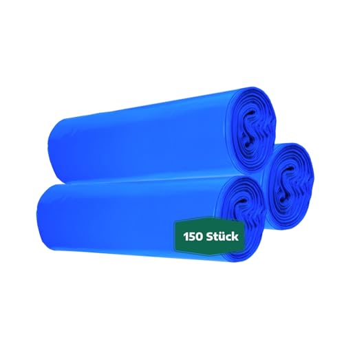 dm-folien Blaue Müllsäcke 120 Liter I 150 Stück I 700 x 1100 mm I Große Abfallbeutel für leichte bis mittelschwere Abfälle I Reißfeste Müllbeutel aus LDPE Regenerat I Foliensäcke 68 my von dm-folien gmbh