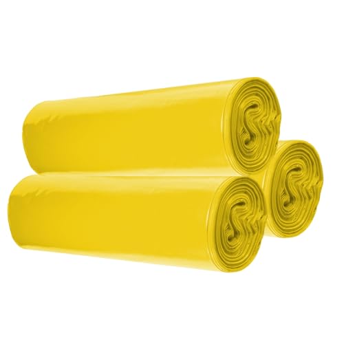 dm-folien Gelbe Müllsäcke 120 Liter I 250 Stück I 700 x 1100 mm I Große Abfallbeutel für leichte bis mittelschwere Abfälle I Reißfeste Müllbeutel aus LDPE Regenerat I Foliensäcke 32 my von dm-folien gmbh
