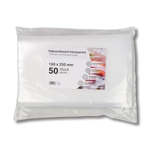 dm-folien Vakuumbeutel I 16 x 25 cm | 50 Stück | Reißfeste Folienbeutel für Vakuumiergerät | Sous-Vide Vakuumierbeutel 90 µ I Lebensmittelechte Gefrierbeutel I spülmaschinen- & hitzefest von dm-folien gmbh