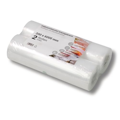 dm-folien Vakuum-Folie I 20 x 600 cm | 2 Vakuumrollen | Folienbeutel für Vakuumiergerät | Sous-Vide Vakuumierbeutel 90 µ I Lebensmittelechte Vakuumbeutel I spülmaschinen- & hitzefest von dm-folien gmbh