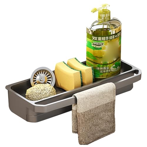 Schwammhalter für Küche – Spülbecken-Caddy Rostfreier Edelstahl Großer Schwammhalter | Wandmontierter Multifunktionaler Spülbecken-Organizer, rutschfeste Küchenregale für Schwamm von dmqdu