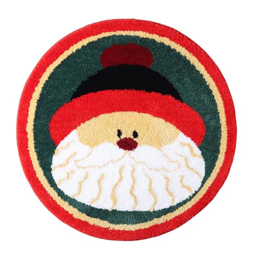 dmqdu Weihnachts-Badezimmerteppich, Weihnachtsmann-Badezimmerteppich, rund, Weihnachtsmann, rutschfest, Duschmatte, weicher und saugfähiger Polyesterteppich für Schlafzimmer von dmqdu