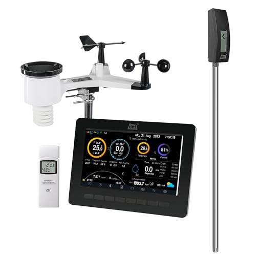 Bundle aus dnt WiFi-Wetterstation WeatherScreen PRO, Wetter- und Raumklima stets unter Kontrolle, Datenlogger-Funktion, App, Schwarz/Weiß, DNT000008 + dnt Bodentemperatursensor, DNT000020 von dnt
