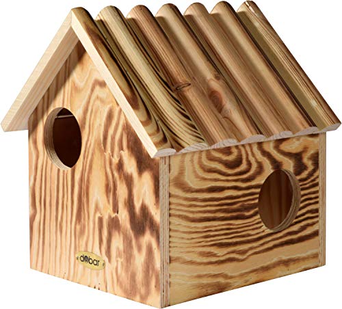 dobar® 22231FSCe Eichhörnchenkobel - Eichhörnchenhaus aus Massivholz - Futterhaus für Eichhörnchen - Eichhörnchen Schlafhaus mit 3 Eingängen - 26 x 26 x 29 cm - Geflammt von dobar