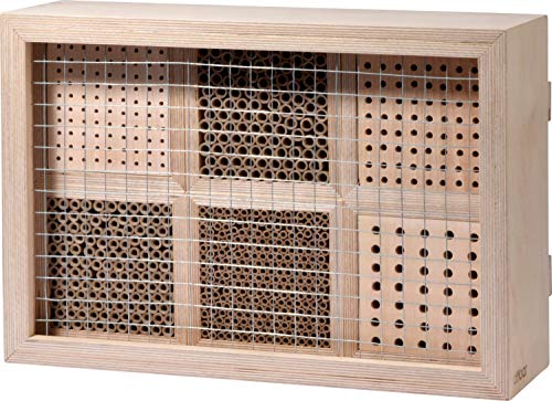 LUXUS-INSEKTENHOTELS 28410e Großes Profi-Wildbienenhotel - Wildbienen-Nisthilfe Holz - Insektenhotel mit Schutzrahmen - Wildbienenhaus Buchenholz Papierröllchen - 45 x 15 x 31 cm von dobar