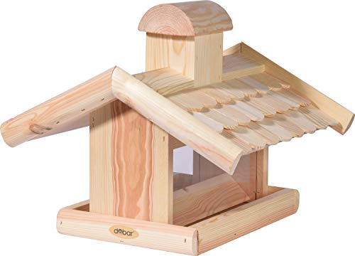 dobar® 21277e Großes Vogelfutterhaus mit Futtersilo - Vogelhaus aus Massivholz - Vogelvilla mit Holzschindeldach - Vogelfutterstation für Ständermontage - 38 x 38 x 30 cm - Natur von dobar