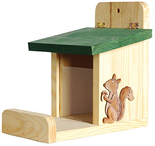 dobar® 22219e Eichhörnchenfutterstation - Eichhörnchen Futterhaus Massivholz - Futterbox zum Eichhörnchen füttern - Futterstelle zum Eichhörnchen füttern Nüsse/Kerne/Früchte - 16 x 23 x 22 cm - Grün von dobar