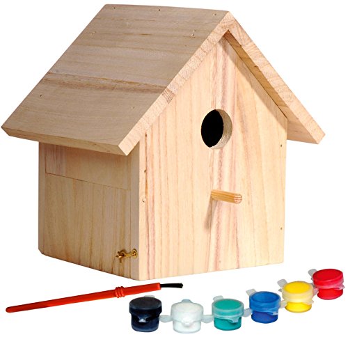 dobar® 22368FSC Nistkasten Bastel-Set - Nistkasten zum Selberbauen und Bemalen - Nisthilfe Bausatz für Wildvögel im DIY-Set - Kleiner Meisenkasten Massivholz inklusive Mal-Set - 17,5 x 15,5 x 20,5 cm von dobar