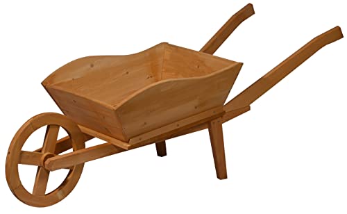 dobar® 29095e Pflanzschubkarre aus Holz | Dekorativer Pflanzkasten für Blumen | Blumenwagen | Pflanzwagen | Blumenkarre | Holzschubkarre zum Bepflanzen | 130 x 40 x 40 cm | Braun von dobar