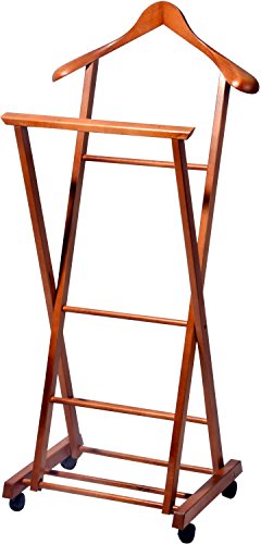 dobar® 29742FSC klappbarer Anzugständer Buchenholz | Herrendiener auf vier Rollen | Stummer Diener für Anzüge/Hemden/Hosen | Faltbarer Kleiderständer | 33 x 41 x 104 cm | Dunkelbraun von dobar