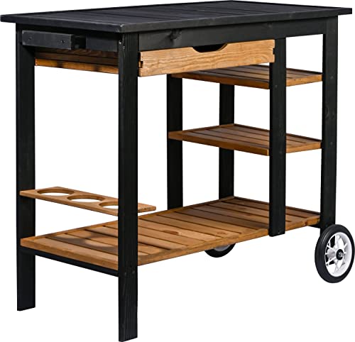 dobar® 35455FSCe BBQ-Trolley Massivholz | Servierwagen für Getränke | Beistellwagen zum Grillen| Für Garten/Terrasse/Balkon | Rollbarer Servierwagen mit 2 Gummirädern | 95 x 48 x 84 cm | Schwarz/Braun von dobar