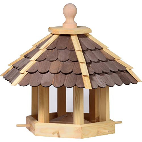 dobar® 44136e Große Vogelvilla - Vogelfutterhaus aus Massivholz - Vogelhaus für Ständermontage - Futterstation mit Futtersilo - Futterspender Wildvogel - 55 x 62 x 43 cm - Braun von dobar