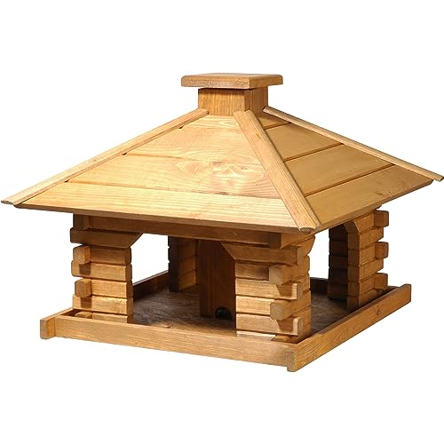 dobar® 45300e Vogelfutterhaus Blockhaus Quadratisch - Vogelhaus aus Massivholz - XL Vogelfutterstation mit Futtersilo - Vogelvilla mit Holzdach - 50 x 50 x 38 cm - Braun von dobar