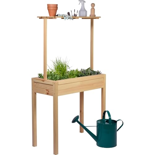 dobar® 58255FSCe Hochbeet Florenz Massiv-Holz | Salatbeet mit erhöhter Ablage | Balkonbeet Schmal | Erhöhtes Gemüsebeet inklusive Pflanzvlies | 80 x 40 x 145 cm | Natur von dobar