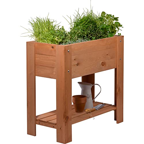 dobar® 58286FSCe Hochbeet Urban mit Ablagefläche |Erhöhtes Gemüsebeet | Salatbeet aus Massiv-Holz | Pflanzkasten für Balkon/Garten/Terrasse | 80 x 40 x 78 cm | Braun von dobar