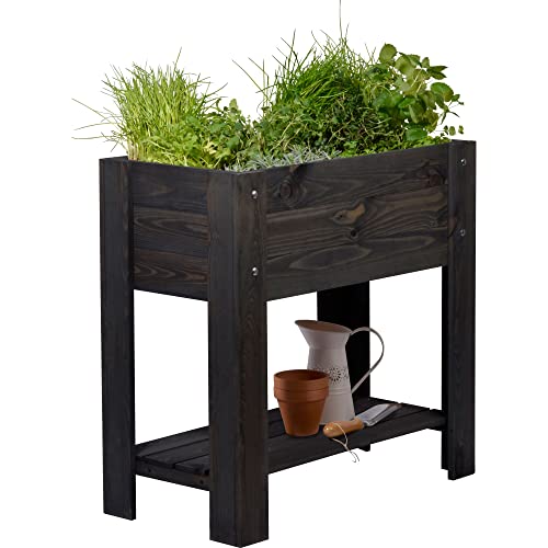 dobar® Hochbeet Urban mit Ablagefläche |Erhöhtes Gemüsebeet | Salatbeet aus Massiv-Holz | Pflanzkasten für Balkon/Garten/Terrasse | 80 x 40 x 78 cm | Anthrazit von dobar