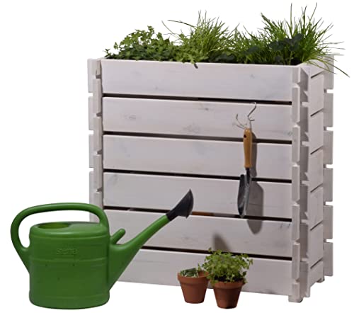 dobar® 58441FSCe Hochbeet Stecksystem | Salatbeet Massivholz | Erhöhtes Gemüsebeet | Balkonbeet für die Anzucht/Dekoration | Pflanzkasten inklusive Pflanzfolie | 79 x 37 x 79 cm | Weiß von dobar