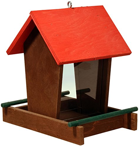 dobar® 91108FSCe Vogelfutterstation Holz hängend - Vogelfutterspender Holz mit Futtersilo - Vogelhaus kleine zum Hängen - Vogelfutterhaus für Ganzjahresfütterung - 16 x 21 x 20 cm - Rot/Grün/Braun von dobar