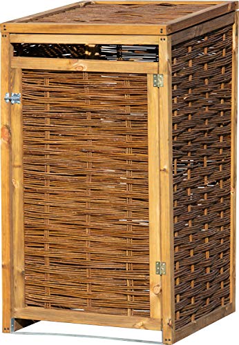 dobar® 93914 Mülltonnenverkleidung aus Weide | aufklappbare Mülltonnenbox | Wetterfestes Mülltonnen-Versteck für 240 Liter Tonne | ungeschälte Weide | Massivholz Box | 70 x 83 x 132 cm | Braun von dobar