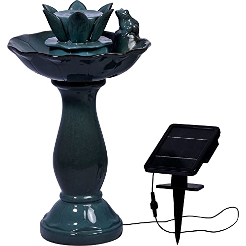 dobar® 96091e Design Solarbrunnen Helena Keramik | Gartenbrunnen Outdoor | Terrassenbrunnen aus Polyresin | Zierbrunnen Outdoor |Design Springbrunnen Kunststein | 39 x 39 x 64 cm | Grün von dobar