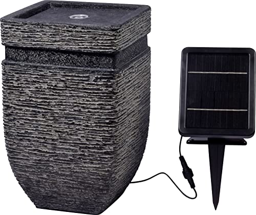 dobar® 96101e Solarbrunnen Hera | Gartenbrunnen mit LED Beleuchtung | Terrassenbrunnen aus Polyresin | Zierbrunnen Outdoor |Dekorativer Springbrunnen Kunststein | 25 x 25 x 40 cm | Grau von dobar