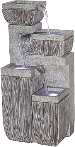 dobar® 96130e Design Gartenbrunnen Neptun Vierstufig | Terrassenbrunnen mit LED-Beleuchtung | Wasserfall aus Polyresin | Springbrunnen Outdoor | Dekorativer Zierbrunnen | 38,7 x 32,3 x 80,3 cm von dobar