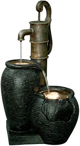 dobar® 96200e "Apollo Design Gartenbrunnen Groß | LED Beleuchtung | Outdoor Wasserfall Polyresin | Wasserspiel Kunststein Tonkrüge | Springbrunnen für Garten/Terrasse/Balkon | 47 x 38 x 82,5 cm von dobar