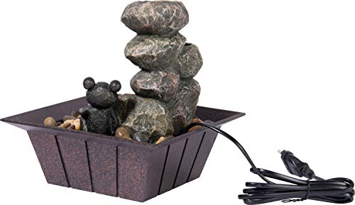 dobar® 96413e Design Tischbrunnen | Zimmerbrunnen Polyresin mit Ziersteinen | Kleiner Springbrunnen | Dekoratives Wasserspiel für Wohnzimmer/Büro/Indoor | Zierbrunnen - 20 x 20 x 21,5 cm | Grau von dobar