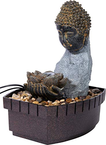 dobar® 96430e Design Zimmerbunnen Buddha mit LED Beleuchtung | Tischbrunnen Kunststein | Kleiner Springbrunnen | Dekorativer Zierbrunnen Wohnzimmer/Büro/Indoor | 20,5 x 16,5 x 27 cm | Grau von dobar