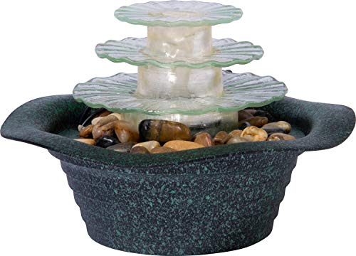 dobar® 96432e Dreistufiger Zimmerbunnen mit LED Beleuchtung | Tischbrunnen Kunststein | Kleiner Springbrunnen | Dekorativer Zierbrunnen für Wohnzimmer/Büro/Indoor | 23 x 23 x 15 cm | Anthrazit von dobar