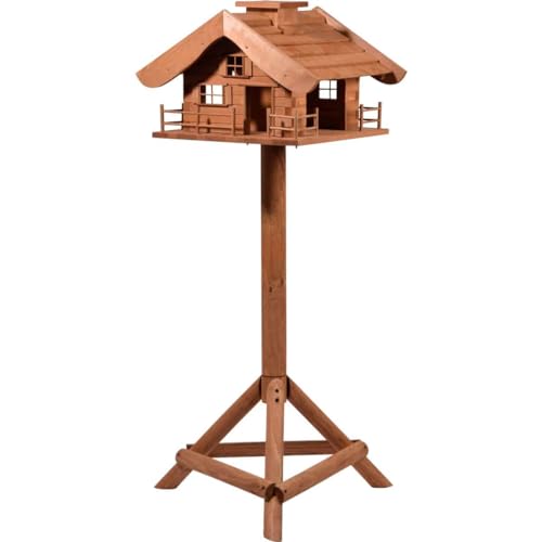 dobar® 98370e Design Vogelfutterhaus Almhütte - XL Vogelhaus im Hüttendesign - Vogelvilla aus Massivholz - Vogelfutterstation inklusive Ständer - Großer Futterspender - 66 x 66 x 136,5 cm - Braun von dobar