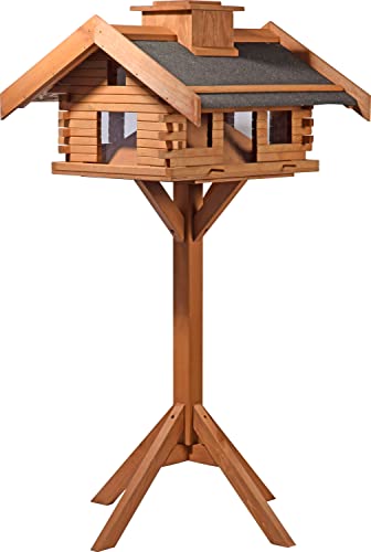 dobar® XXL Vogelvilla - Großes Vogelhaus aus Massivholz - Vogelfutterhaus inkl. Ständer - Futterstation mit Bitumen - Futterhaus für Wildvögel - 84 x 78 x 163 cm - Dunkelbraun von dobar