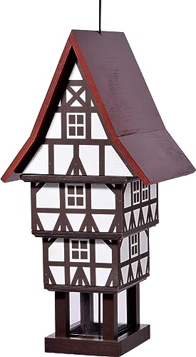 dobar® Design Vogelfutterhaus Zuckerhut zum Aufhängen mit großem Futtersilo, wetterfest - Vogelhaus im Fachwerkstil - 20 x 18 x 41 cm - Weiß/Braun/Rot von dobar