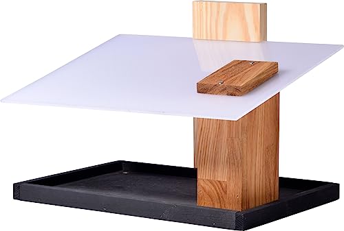 dobar® Design-Vogelfutterhaus Futura I mit Futter-Silo - Futterstation für Wildvögel - 35 x 24 x 22 cm - Holz Eiche Kiefer, Weiß von dobar