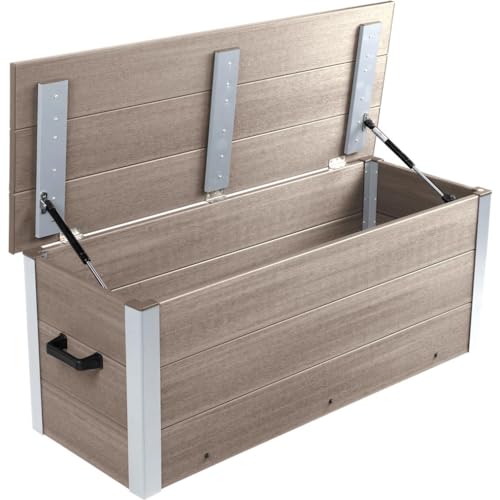 dobar® Auflagenbox WPC groß zum Sitzen für draußen - Belastbare Truhebox 140 L für Garten und Balkon mit Sitzbank - 115 x 42,5 x 47 cm - Grau, Silbergrau von dobar